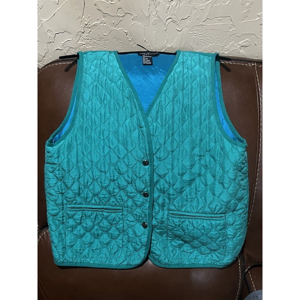 VTG‎ Carole Little 100% Silk Quilted Teal Vest Size Medium